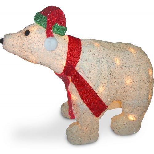  National Tree Company National Tree 18.5 Inch White Flannel 3D Linen Polar Bear with 35 Clear Outdoor Lights (MZFP-185LO)