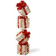 National Tree Company National Tree 33 White Plastic Rattan Giftbox Tower with 35 Micro Warm White Battery Operated LED Lights (MZC-799)