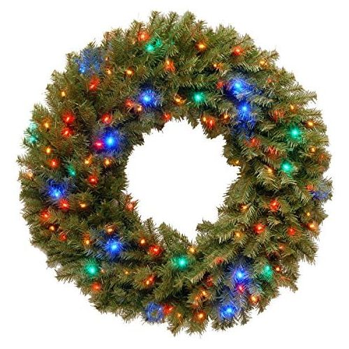 National Tree Company National Tree 24 Inch Norwood Fir Wreath with 50 Concave Multicolor LED Lights (NF-309L-24W-1)