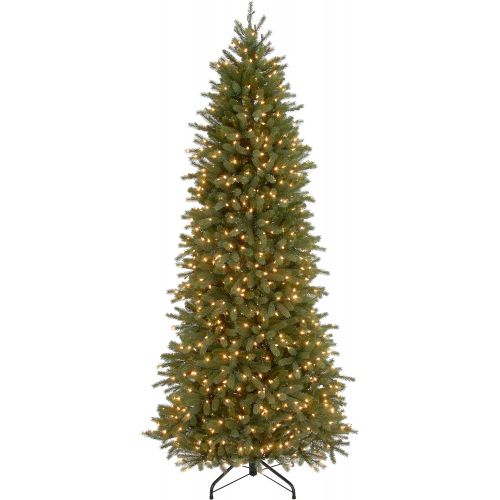  National Tree Company National Tree 7.5 Foot Feel Real Jersey Fraser Fir Pencil Slim Tree with 650 Clear Lights, Hinged (PEJF1-362-75)