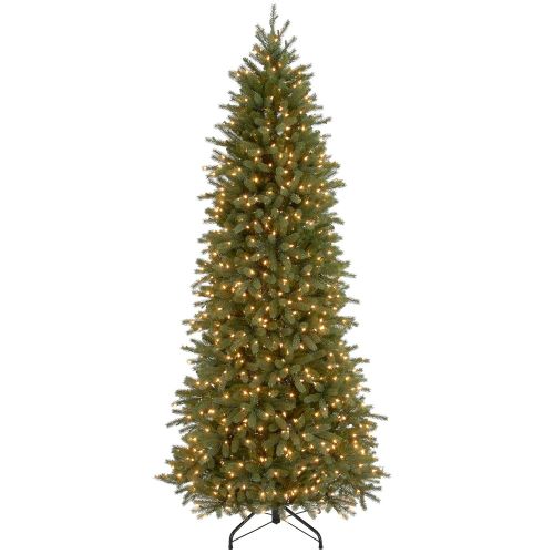 National Tree Company National Tree 7.5 Foot Feel Real Jersey Fraser Fir Pencil Slim Tree with 650 Clear Lights, Hinged (PEJF1-362-75)