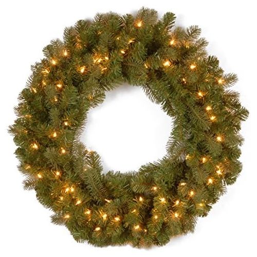  National Tree Company National Tree 30 Inch Feel Real Downswept Douglas Fir Wreath with 100 Warm White LED Lights (PEDD8-312L-30W)