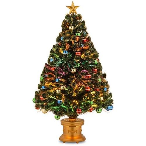  National Tree Company National Tree 48 Inch Fiber Optic Glitter Ball Ornament Tree with Gold Top Star in Gold Base (SZOX7-176L-48)