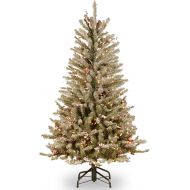 National Tree Company National Tree 4.5 Foot Dunhill Fir Slim Tree with Snow, Red Berries and Cones, Hinged (DUF-301-45)
