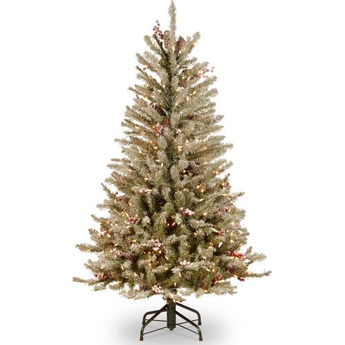  National Tree Company National Tree 4.5 Foot Dunhill Fir Slim Tree with Snow, Red Berries and Cones, Hinged (DUF-301-45)