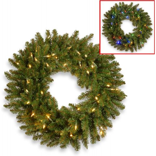  National Tree Company National Tree 30 Inch Kingswood Fir Wreath with 100 Battery Operated Dual LED Lights with Timer (KW7-300D-30WB1)