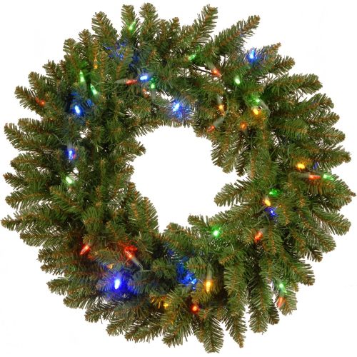  National Tree Company National Tree 30 Inch Kingswood Fir Wreath with 100 Battery Operated Dual LED Lights with Timer (KW7-300D-30WB1)
