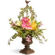 National Tree Company National Tree 25 Inch Spring Floral Topiary with Bird Finial and Decorative Urn Base (RAS-L030138A)