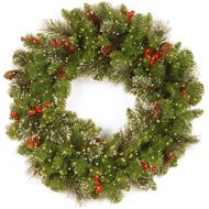 National Tree Company National Tree 24 Inch Crestwood Spruce Wreath with Cones, Glitter, Red Berries, Silver Bristle and 250 Battery Operated Infinity Lights (CW7-383Y-24W-B)