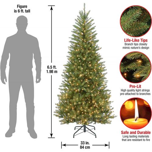  National Tree Company National Tree 7.5 Foot Dunhill Fir Slim Tree with 600 Clear Lights, Hinged (DUSLH1-75LO)