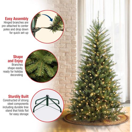  National Tree Company National Tree 7.5 Foot Dunhill Fir Slim Tree with 600 Clear Lights, Hinged (DUSLH1-75LO)