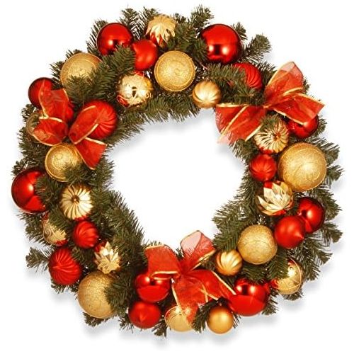  National Tree Company National Tree 30 Inch Gold and Red Mixed Ornament Wreath (RAC-16001)