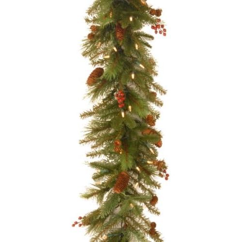  National Tree Company National Tree 6 Foot by 14 Inch Noelle Garland with Cones and 60 Battery Operated Soft White LED Lights (NL13-300L-6B-1)