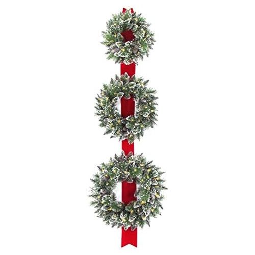  National Tree Company National Tree Set of 3 Wreath Door Decor Piece with 100 Warm White Battery Operated Twinkle LED Lights (GB1-300LT-18W-B)