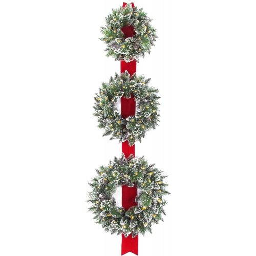  National Tree Company National Tree Set of 3 Wreath Door Decor Piece with 100 Warm White Battery Operated Twinkle LED Lights (GB1-300LT-18W-B)