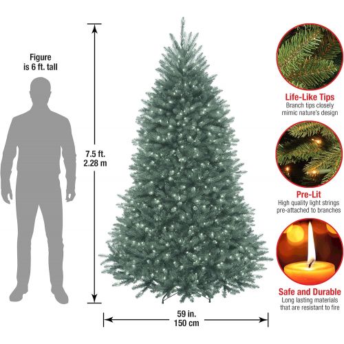  National Tree Company National Tree 7.5 Foot Dunhill Blue Fir Tree with 750 Clear Lights, Hinged (DUBH-75LO)
