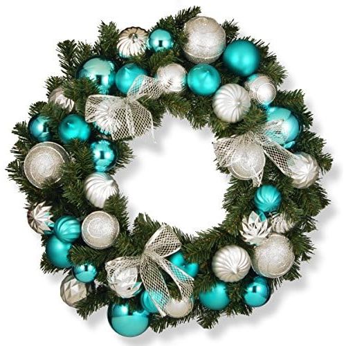  National Tree Company National Tree 30 Inch Silver and Blue Mixed Ornament Wreath (RAC-16003)