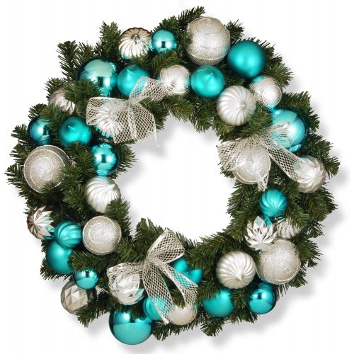  National Tree Company National Tree 30 Inch Silver and Blue Mixed Ornament Wreath (RAC-16003)