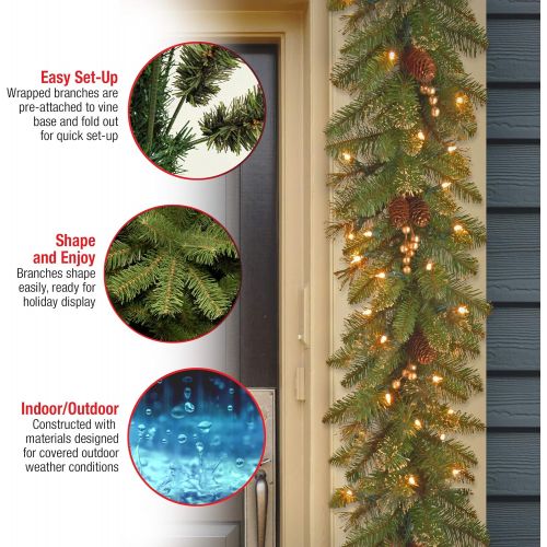  National Tree Company National Tree 9 Foot by 10 Inch Glittery Pine Garland with Gold Berries and 100 Clear Lights (GPG3-341-9A)