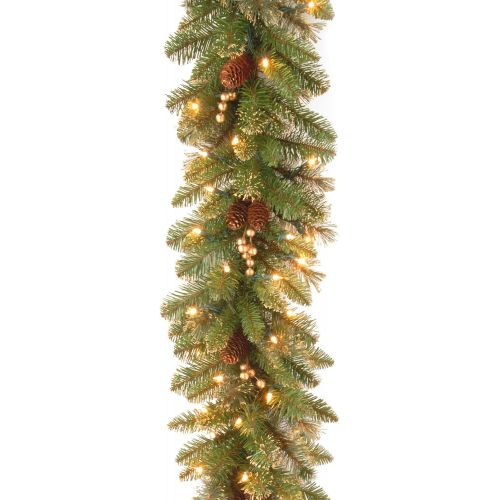  National Tree Company National Tree 9 Foot by 10 Inch Glittery Pine Garland with Gold Berries and 100 Clear Lights (GPG3-341-9A)