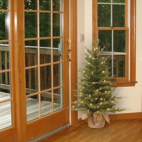  National Tree Company National Tree 4 Foot Feel Real Nordic Spruce Tree with 200 Clear Lights in Burlap Base (PENS1-333-40)