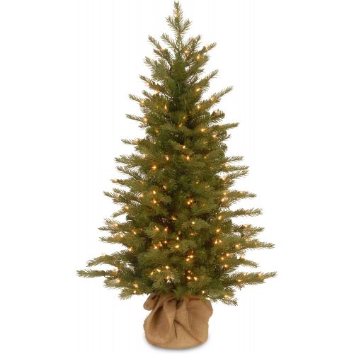  National Tree Company National Tree 4 Foot Feel Real Nordic Spruce Tree with 200 Clear Lights in Burlap Base (PENS1-333-40)