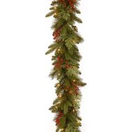 National Tree Company National Tree 9 Foot by 12 Inch Feel Real Classical Collection Garland with Cedar Leaves, Red Berries and 100 Clear Lights (PECC3-300-9B-1)