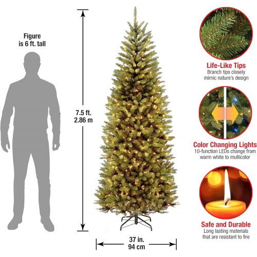  National Tree Company National Tree 7.5 Foot Kingswood Slim Fir Tree with 450 Dual Color LED Lights and PowerConnect 9 Function System, Hinged (KW7-D52-75)