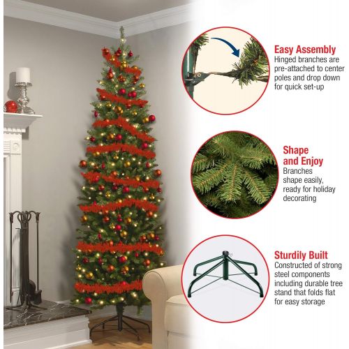  National Tree Company National Tree 7.5 Foot Kingswood Slim Fir Tree with 450 Dual Color LED Lights and PowerConnect 9 Function System, Hinged (KW7-D52-75)