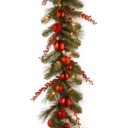  National Tree Company National Tree 24 Inch Decorative Collection Christmas Red Mixed Wreath with 50 Battery Operated Soft White LED Lights with Timer (DC13-159-24WB-1)