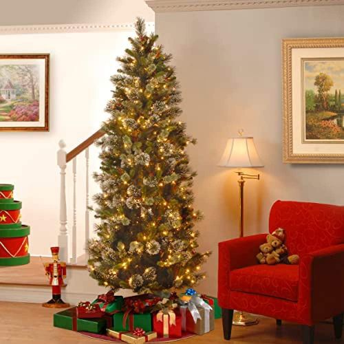  National Tree Company National Tree 7.5 Foot Wintry Pine Slim Tree with 400 Clear Lights, Hinged (WP1-310-75)