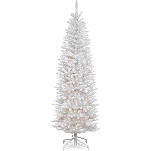  National Tree Company National Tree 7 Foot Kingswood White Fir Pencil Tree with 300 Clear Lights, Hinged (KWW7-300-70)