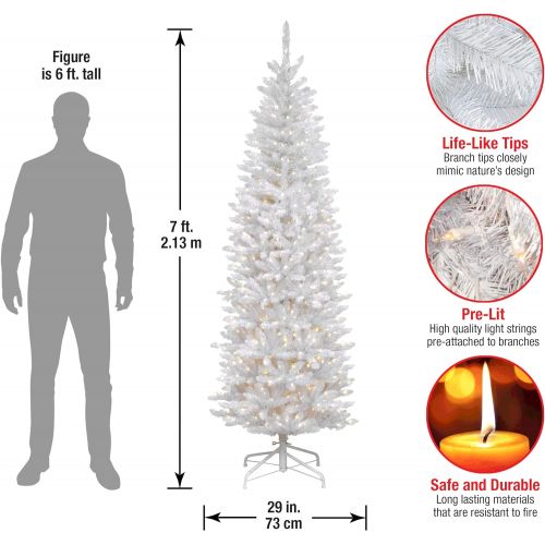  National Tree Company National Tree 7 Foot Kingswood White Fir Pencil Tree with 300 Clear Lights, Hinged (KWW7-300-70)