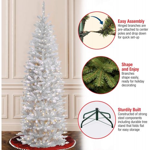  National Tree Company National Tree 7 Foot Kingswood White Fir Pencil Tree with 300 Clear Lights, Hinged (KWW7-300-70)
