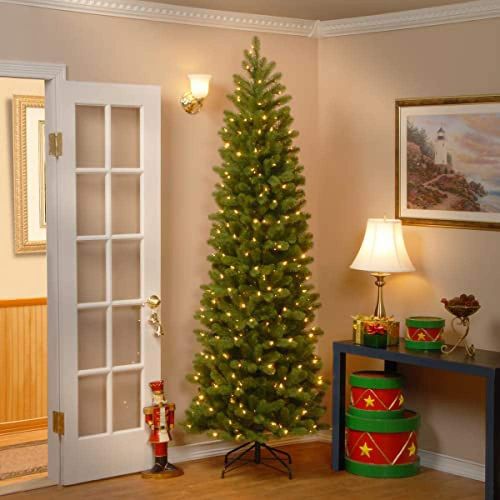  National Tree Company National Tree 7.5 Foot Feel-Real Downswept Douglas Fir Pencil Slim Tree with 350 Clear Lights, Hinged (PEDD4-392-75)