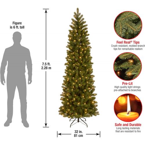  National Tree Company National Tree 7.5 Foot Feel-Real Downswept Douglas Fir Pencil Slim Tree with 350 Clear Lights, Hinged (PEDD4-392-75)