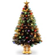 National Tree Company National Tree 48 Inch Fiber Optic Ornament Fireworks Tree with Gold Top Star and Multicolored Lights in Gold Base (SZOX7-100L-48)