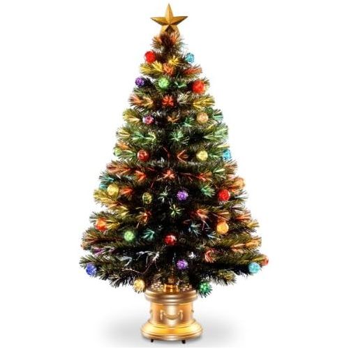  National Tree Company National Tree 48 Inch Fiber Optic Ornament Fireworks Tree with Gold Top Star and Multicolored Lights in Gold Base (SZOX7-100L-48)