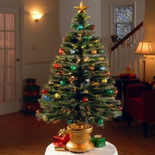  National Tree Company National Tree 48 Inch Fiber Optic Ornament Fireworks Tree with Gold Top Star and Multicolored Lights in Gold Base (SZOX7-100L-48)