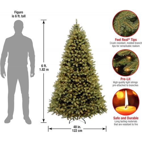  National Tree Company National Tree 6 Foot Feel Real Downswept Douglas Fir Tree with 600 Clear Lights, Hinged (PEDD3-312-60)