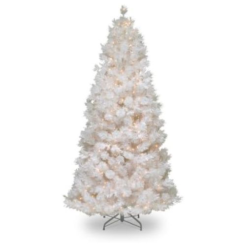  National Tree Company National Tree 7.5 Foot Wispy Willow Grande White Slim Tree with Silver Glitter and 500 Velvet Frost White Lights, Hinged (WOGW1-304-75)