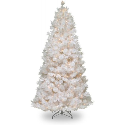  National Tree Company National Tree 7.5 Foot Wispy Willow Grande White Slim Tree with Silver Glitter and 500 Velvet Frost White Lights, Hinged (WOGW1-304-75)