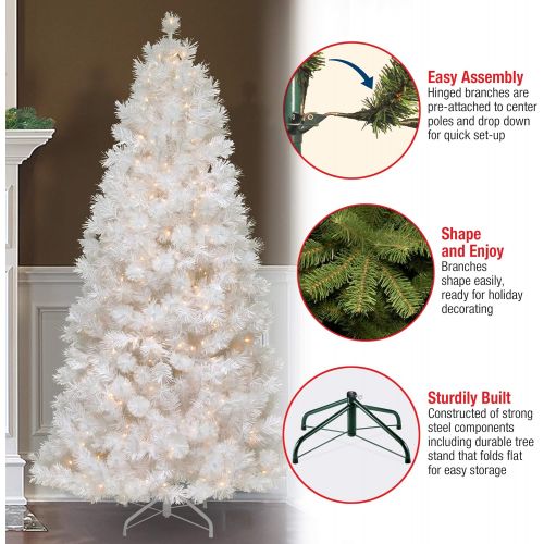  National Tree Company National Tree 7.5 Foot Wispy Willow Grande White Slim Tree with Silver Glitter and 500 Velvet Frost White Lights, Hinged (WOGW1-304-75)