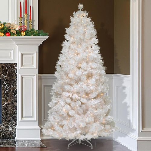  National Tree Company National Tree 7.5 Foot Wispy Willow Grande White Slim Tree with Silver Glitter and 500 Velvet Frost White Lights, Hinged (WOGW1-304-75)