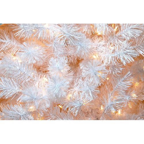  National Tree Company National Tree 7.5 Foot Wispy Willow Grande White Slim Tree with Silver Glitter and 500 Velvet Frost White Lights, Hinged (WOGW1-304-75)