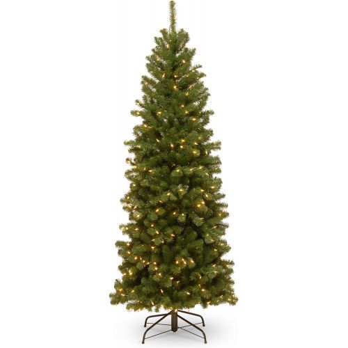  National Tree Company National Tree 6 Foot North Valley Spruce Pencil Slim Tree with 250 Clear Lights (NRV7-358-60)