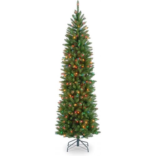  National Tree Company National Tree 6.5 Foot Kingswood Fir Pencil Tree with 250 Multicolor Lights, Hinged (KW7-313-65)