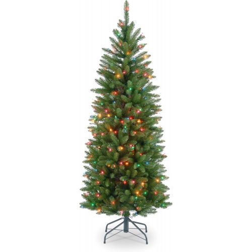  National Tree Company National Tree 6.5 Foot Kingswood Fir Pencil Tree with 250 Multicolor Lights, Hinged (KW7-313-65)