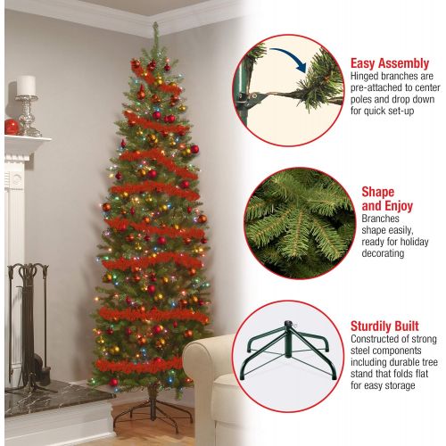  National Tree Company National Tree 6.5 Foot Kingswood Fir Pencil Tree with 250 Multicolor Lights, Hinged (KW7-313-65)