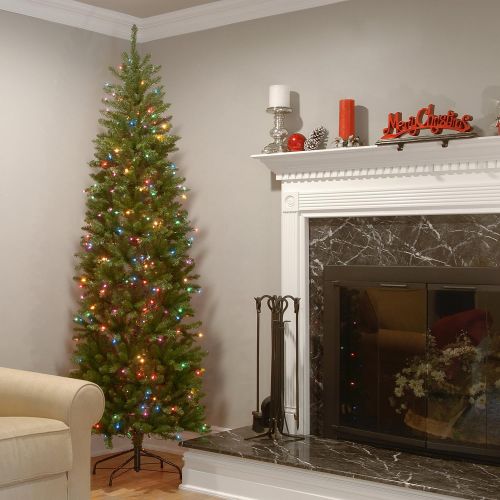  National Tree Company National Tree 6.5 Foot Kingswood Fir Pencil Tree with 250 Multicolor Lights, Hinged (KW7-313-65)